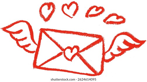 Love Letters Envelopes Valentines Day Crayon Chalk Drawing Vector