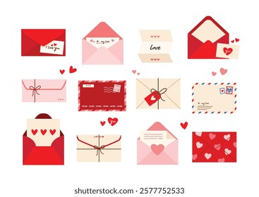 Love letters and envelopes vector collection set