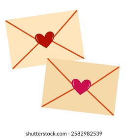 Love letters illustration. Envelope with heart stamp for Valentine's Day.