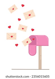 Love letters, letters in a mailbox surrounded by hearts. Vector illustration