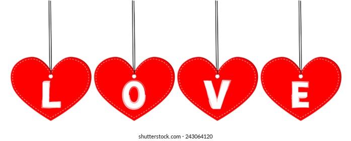 Love letters on heart-shaped tags for Valentine, vector