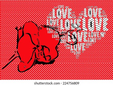 to love letters on a red background illustration design sketch and orchids. for Valentine's Day and mothers day special studied. for graphic, poster, card, brouchure design