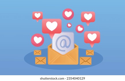love letters on social networks.on blue background.Vector Design Illustration.