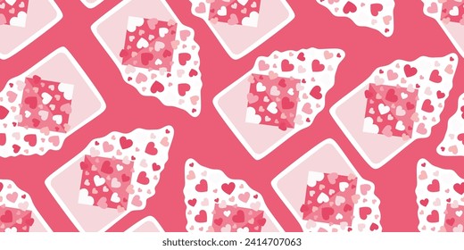 Love letters Seamless pattern. Cartoon flat Vector illustration. Repeating design element for Printing on wrapping. Surprise, gift, love and romance. March 8, Wedding anniversary and Valentines day.