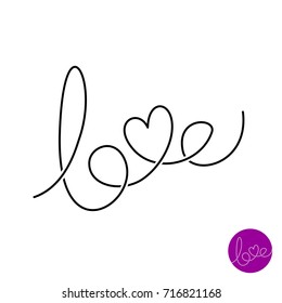 Love letters text logo. Lettering thin line style love word with heart shape. Hand written calligraphic elegance doodle sign.