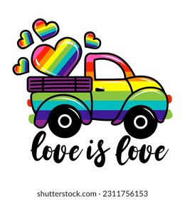Love is love - LGBT pride slogan against homosexual discrimination. Modern calligraphy with rainbow colored characters. Good for scrap booking, posters, textiles, gifts, pride sets. svg