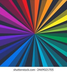 Love is Love. LGBT style background with rays. Vector illustration in rainbow color for sticker,  greeting card, poster, patch, t-shirt, pin.
