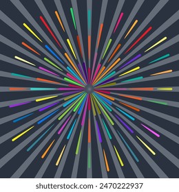 Love is Love. LGBT style background with rays. Vector illustration in rainbow color for sticker,  greeting card, poster, patch, t-shirt, pin.