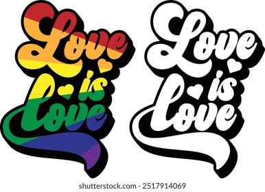 Love is love LGBTQ pride rainbow text design.