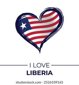 I Love Liberia Banner with Flag in Heart. United Kingdom love Emblem Isolated on White Background. Vector, Illustration, Isolated, Love, Background.