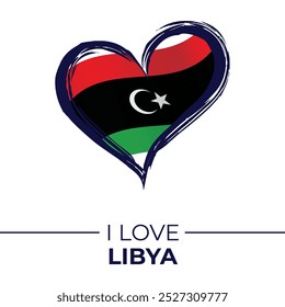 I Love Libya Banner with Flag in Heart. Libya love Emblem Isolated on White Background. Vector, Illustration, Isolated, Love, Background.