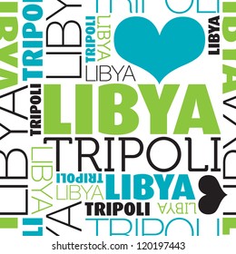 I love Libya Tripoli seamless typography background pattern in vector