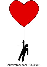 Love Lifts Us Up: a red heart balloon and person symbol on a string.