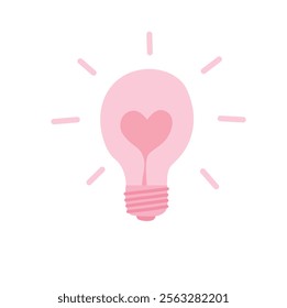 Love light bub clipart in cartoon style. Light bub with heart. Love element. Valentine element. Flat vector isolated on white clipart.