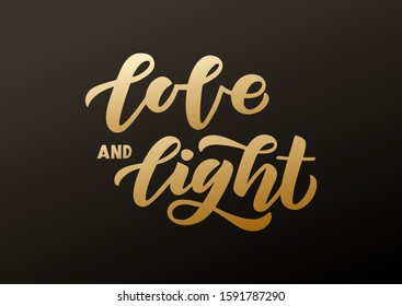 Love and light hand drawn lettering. Happy Hanukkah. Template banner, poster, flyer, greeting card, web design, print design. Vector illustration.