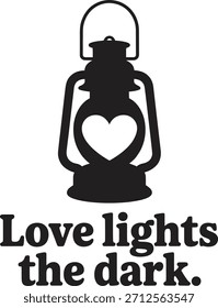 Amor Luzes o vetor escuro T Shirt Design Lanterna com coração Romântico luz símbolo impressão para homens e mulheres