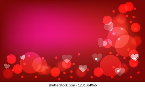 love lights on red background for valentine, pink background postcard. Vector symbols of love in shape of heart for Happy, Valentine's Day, birthday greeting card design
