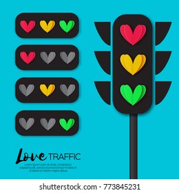 Love Lights. Traffic lights. Creative Concept. Romantic card on sky blue. Vector