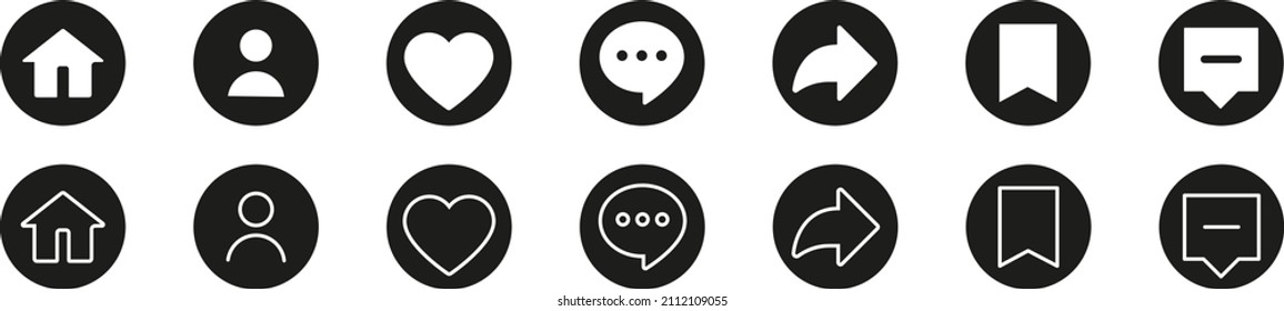 Love, Like, Comment, Share, and Logo. Set of Social Media Icons eps 10