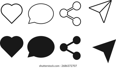  Liebe, wie Kommentar teilen und Profil. Symbolsatz für die soziale Medienschnittstelle. Symbolsatz für Social-Media-Netzwerke. rundes Social-Media-Symbol
