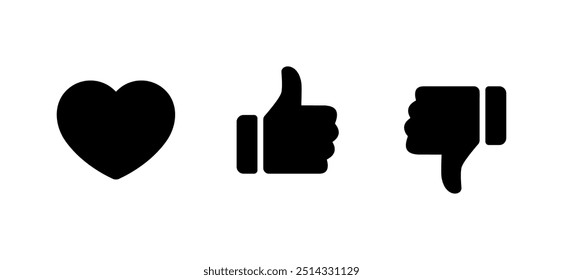 Love, like, and dislike icon in generic style. Heart, hand thumb up and down concept