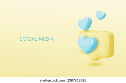 Love like heart social media notification, speech bubble with like. Social media network. 3d vector icon. Cartoon minimal style.