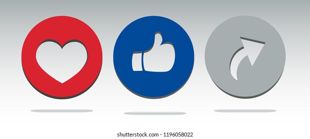 Love like and share button vector. Paper cut out style illustration.