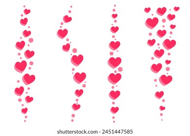 Love like streams. Flying heart icons for social media and reactions. Vector elements isolated on a white background
