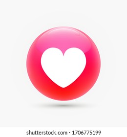 Love like symbol, a white heart in a glossy  red circle. Premium vector illustration.