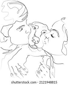 love line art vector doodle couple valentine curvy lovers minimal kiss together abstract hug people graphic portrait family two lovers relationship date family