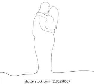 Love line art vector isolated. Drawn loving couple in technique of lines without interruption. Sketch on theme of unity love and harmony. icon symbol poster banner emblem. Hand draw illustration