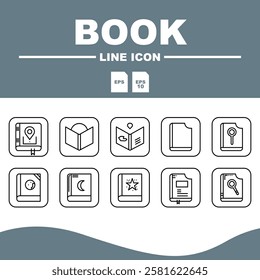 Love Line Editable Icons set, Book icon in minimalist line style, symbolizing knowledge and education.