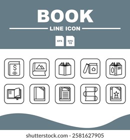 Love Line Editable Icons set, Line book illustration with a simple design, suitable for a library logo or learning application.
