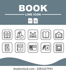 Love Line Editable Icons set, Open book icon with clean lines, ideal for literacy and research concepts.