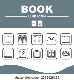 Love Line Editable Icons set, Line book design with curved corners, giving an elegant and friendly appearance.