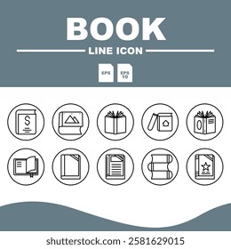 Love Line Editable Icons set, The book icon design has clean and symmetrical lines, creating a professional and elegant impression.