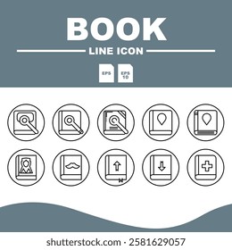 Love Line Editable Icons set, Open book icon with simple line details, suitable for literacy apps and websites.