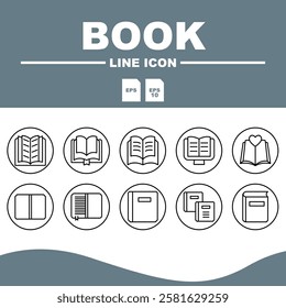Love Line Editable Icons set, Book icon with curved line pattern, creating a modern and stylish aesthetic.