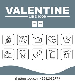 Love Line Editable Icons set, Valentine's line icon design with a clean and elegant appearance, suitable for romantic-themed creative projects.
