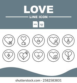  Love Line Editable Icons set, Set of editable love themed line icons, perfect for romantic and affectionate design projects.