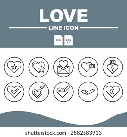  Love Line Editable Icons set, Clean and modern love line icon design, ideal for romantic themed branding, apps and websites.