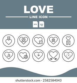  Love Line Editable Icons set, A flexible and versatile collection of line art love vector icons, suitable for a variety of design projects.