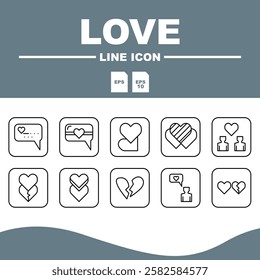  Love Line Editable Icons set, Love icon in line art style with smooth and clean lines, perfect for digital and print designs.