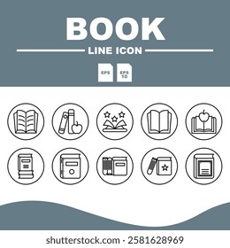 Love Line Editable Icons set,Book icon in monochrome line style, ideal for educational and academic logos.