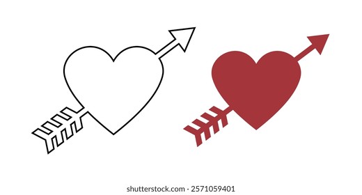 Love line heart icon, Valentine hearts sign, Arrow inside heart, Arrow through heart Vector Design