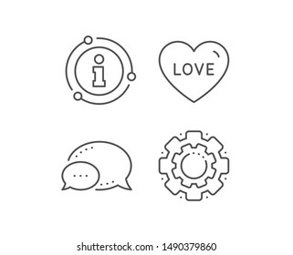 Love line icon. Chat bubble, info sign elements. Sweet heart sign. Valentine day symbol. Linear love outline icon. Information bubble. Vector