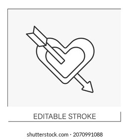  Love line icon. Cupid with an arrow pierced heart. Love story.Wedding concept. Isolated vector illustration. Editable stroke