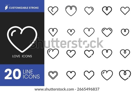  Love Line Icons  Customizable Stroke Heart Pack