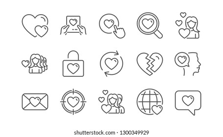 Love line icons. Heart, Valentines day and Relationships. Romantic linear icon set.  Vector