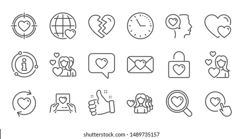 Love line icons. Heart, Valentines day and Relationships. Romantic linear icon set. Quality line set. Vector